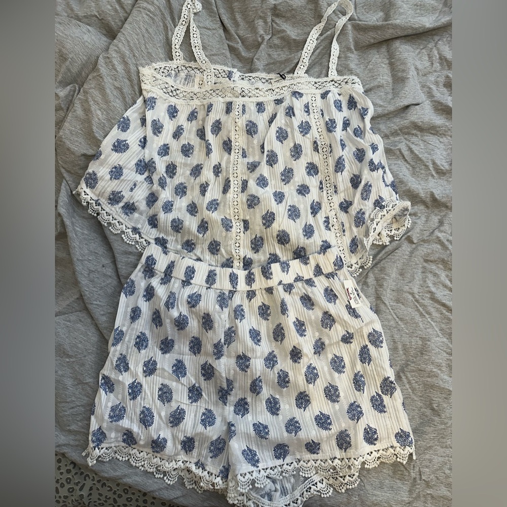 Rachel Zoe White and Blue Lace Top